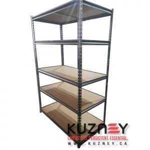 Large chrome caster shelf with adjustable shelving.