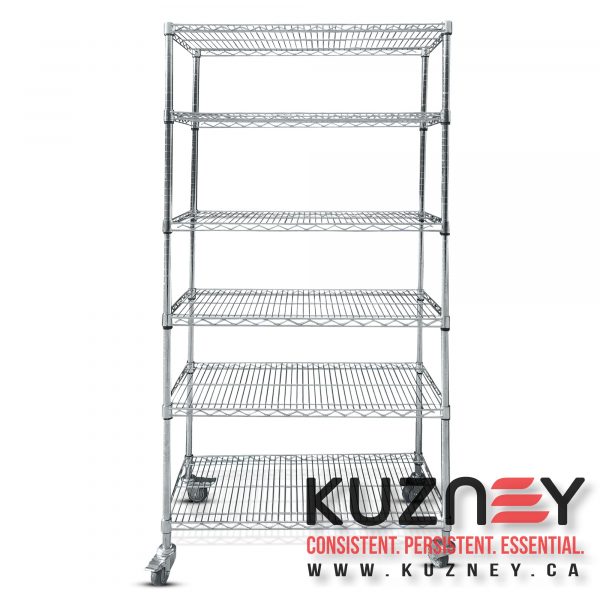 Heavy-duty chrome caster shelf, compact size.