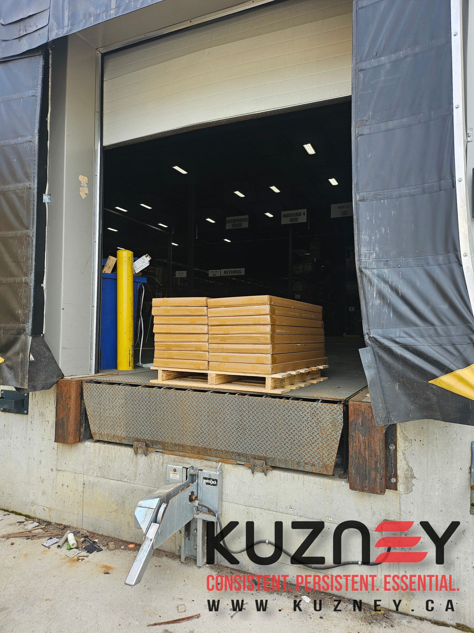 KUZNEY palletized products delivered at a GTA warehouse loading dock